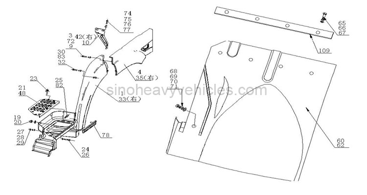 Sinotruk Howo Cabin Parts CATALOG FENDER